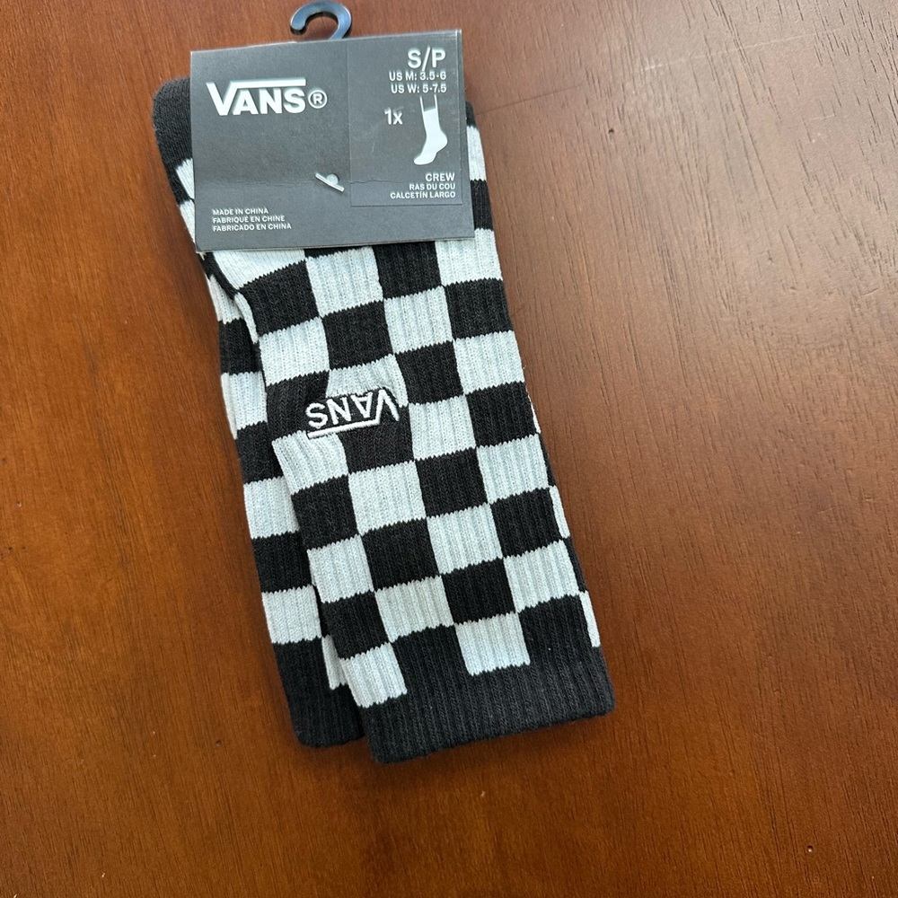 Vans Black & White Checkerboard Crew Socks S/P - Picture 2 of 5